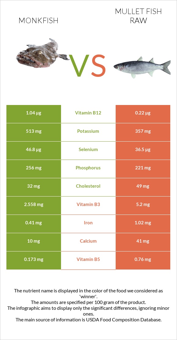 Monkfish vs Mullet fish raw infographic