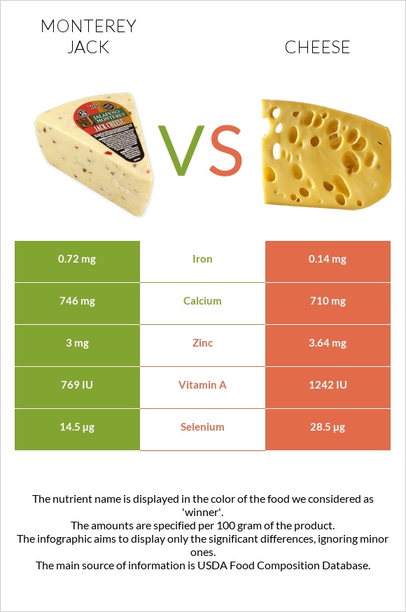 Monterey Jack vs Cheddar Cheese infographic