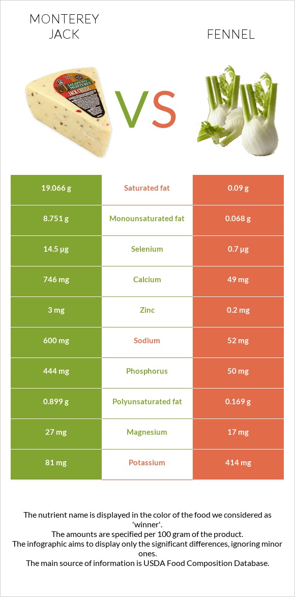 Monterey Jack vs Fennel infographic
