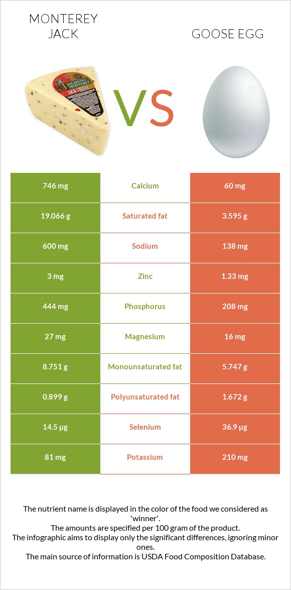 Monterey Jack vs Goose egg infographic