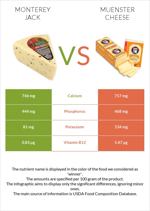 Monterey Jack vs Muenster cheese infographic