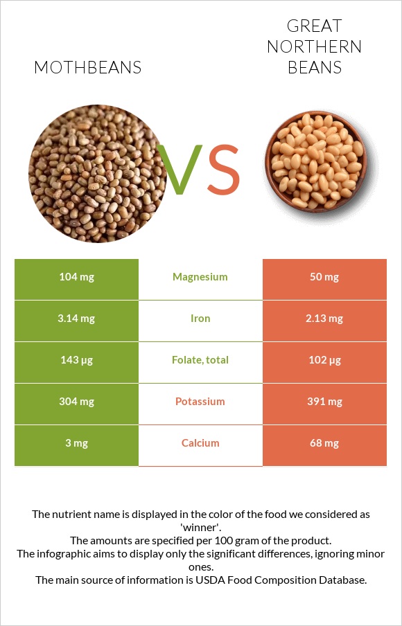 Mothbeans vs Great northern beans infographic