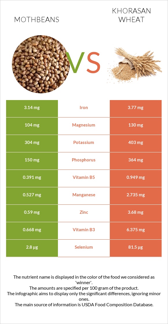 Mothbeans vs Khorasan wheat infographic