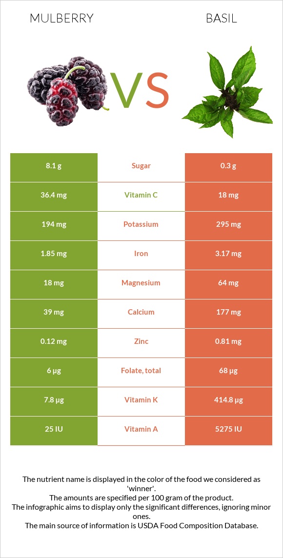 Mulberry vs Basil infographic