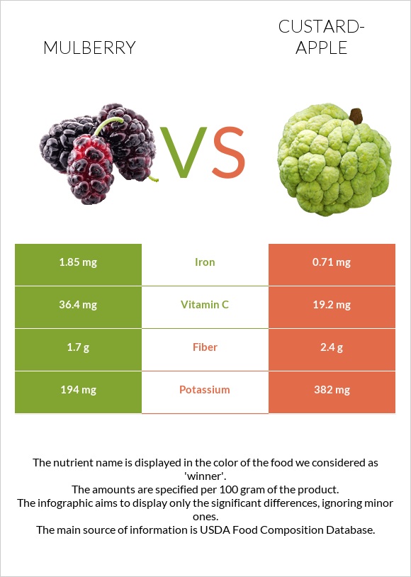 Mulberry vs Custard apple infographic