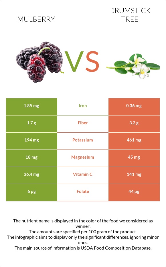 Mulberry vs Drumstick tree infographic