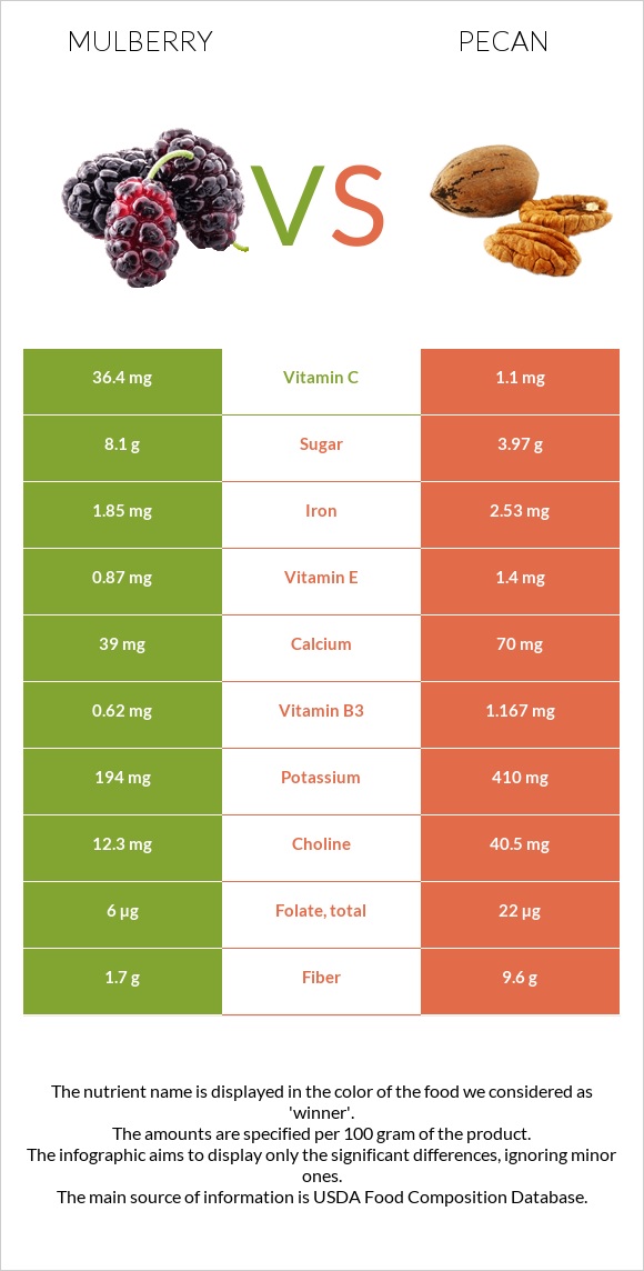 Mulberry vs Pecan infographic