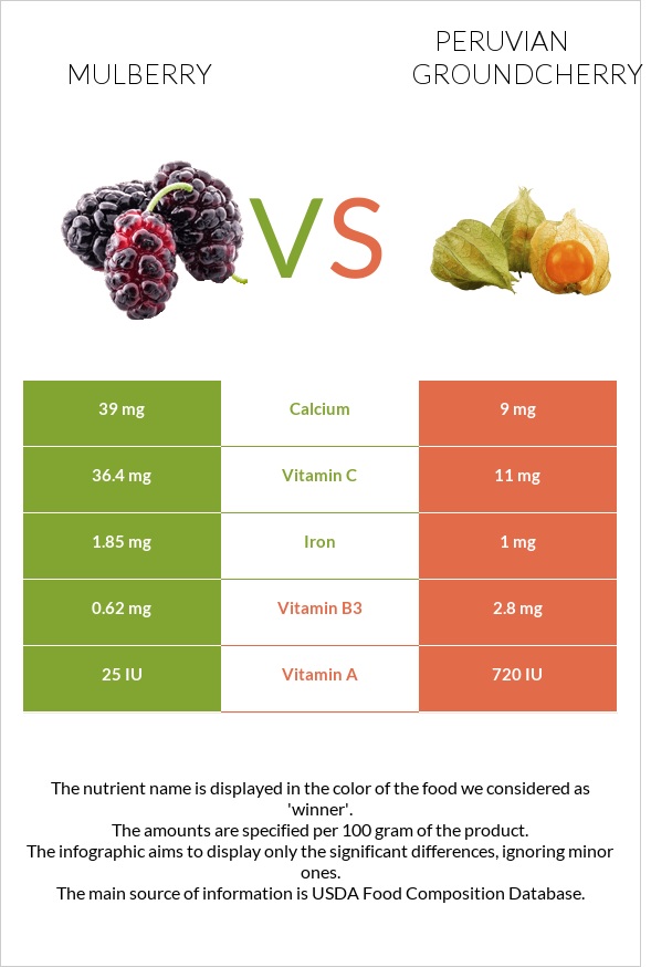 Թութ vs Peruvian groundcherry infographic