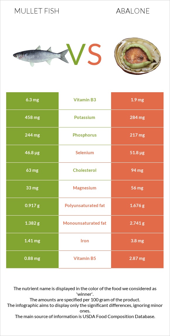 Mullet fish vs Abalone infographic