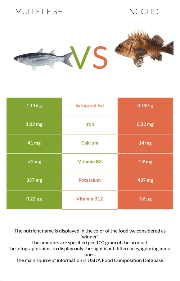 Mullet fish vs Lingcod infographic