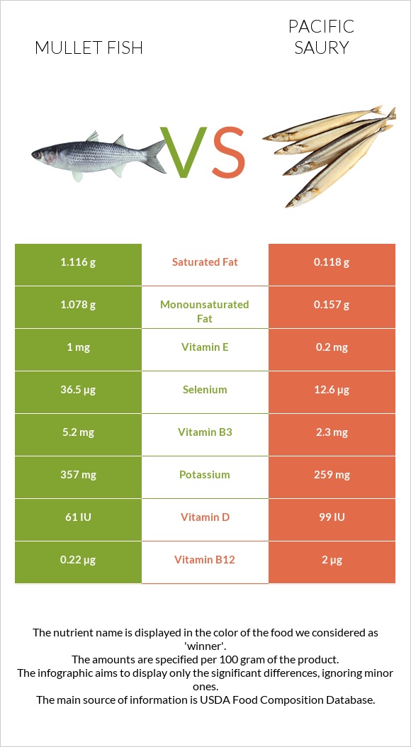 Mullet fish vs Սաիրա infographic