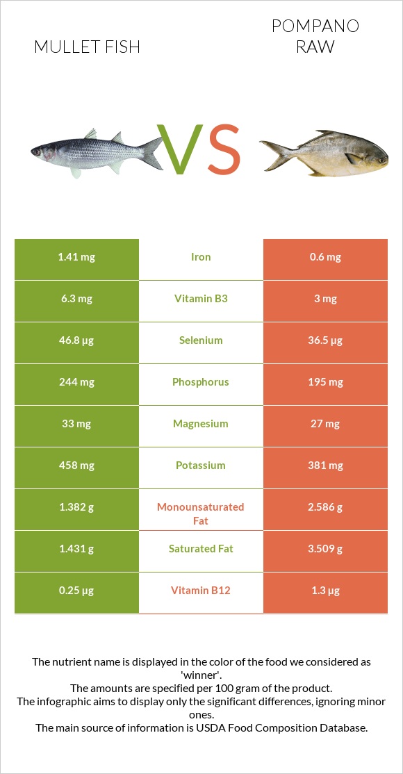 Mullet fish vs Pompano raw infographic