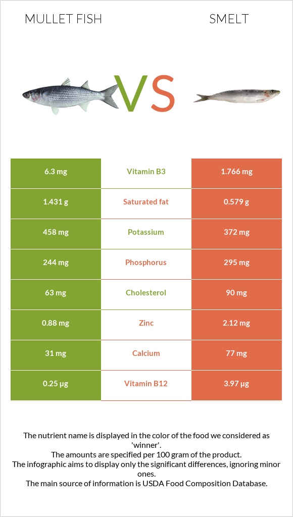 Mullet fish vs Smelt infographic