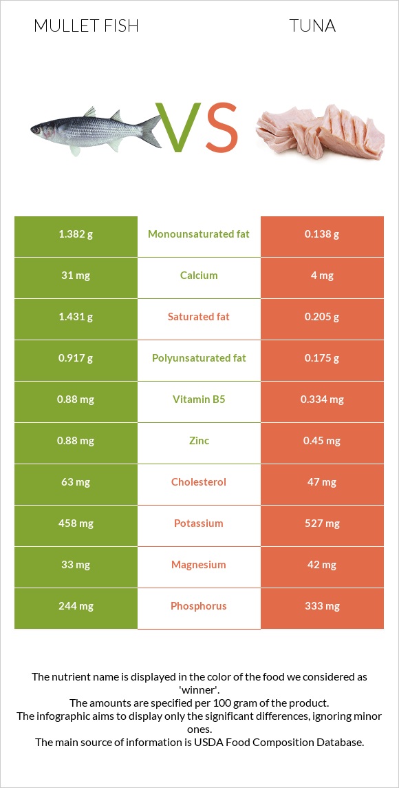 Mullet fish vs Թունա infographic