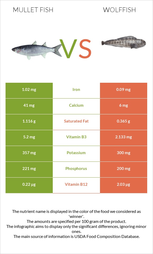 Mullet fish vs Wolffish infographic