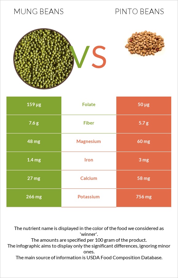 Mung beans vs Պինտո լոբի infographic