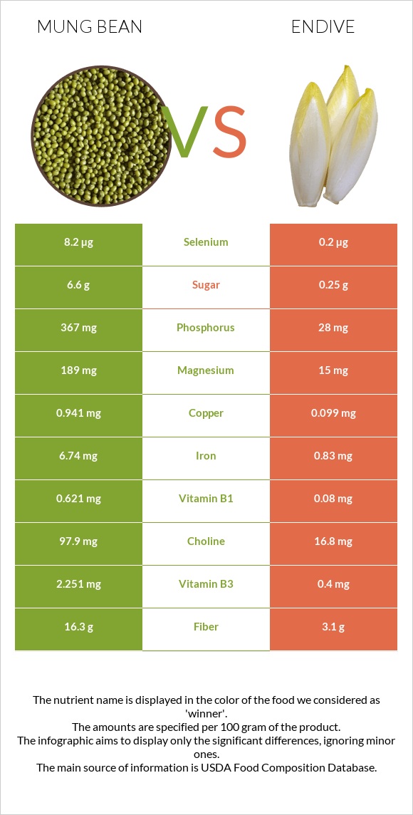 Mung bean vs Endive infographic