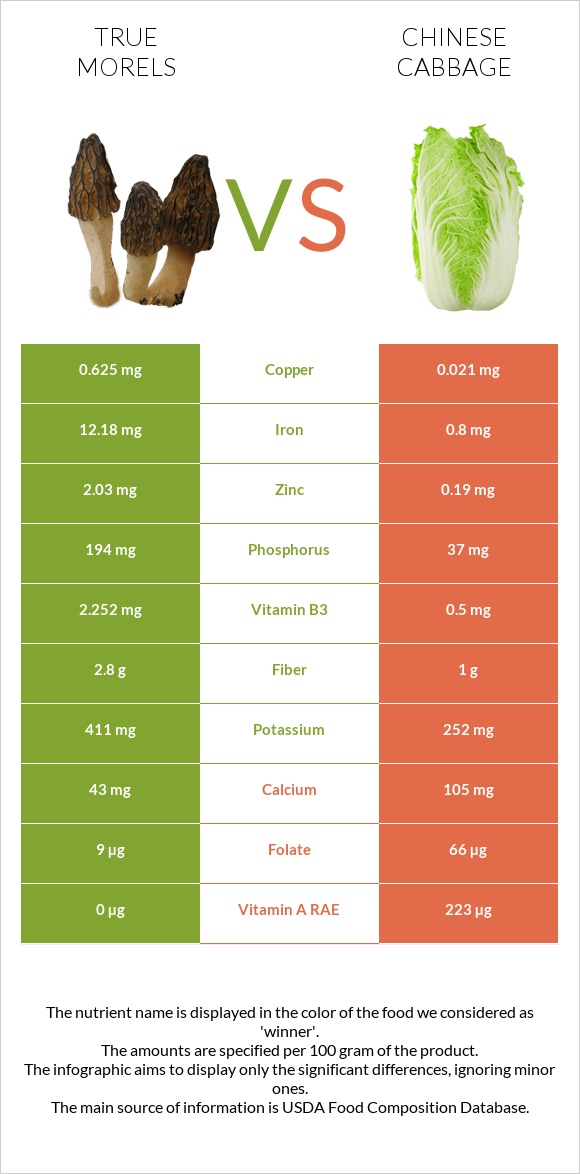 True morels vs Chinese cabbage infographic