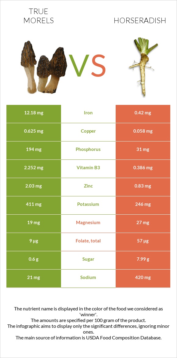 True morels vs Horseradish infographic