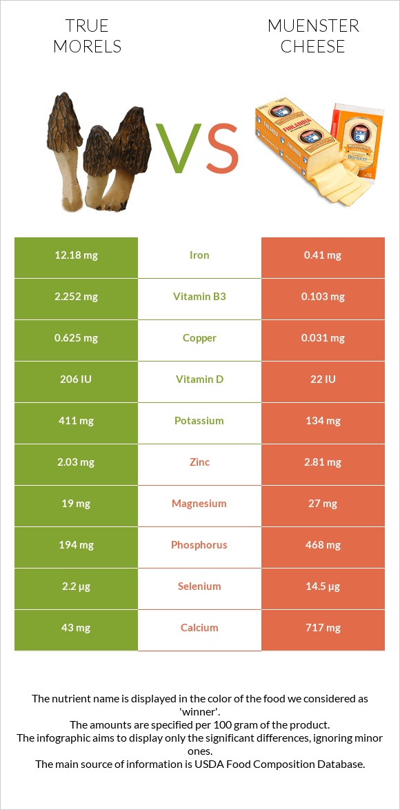 True morels vs Muenster (պանիր) infographic