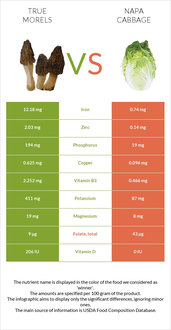 True morels vs Napa cabbage infographic