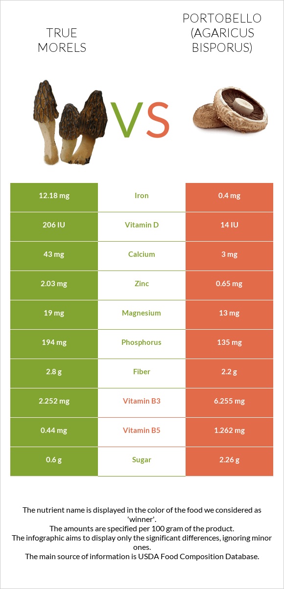 True morels vs Պորտոբելլո infographic