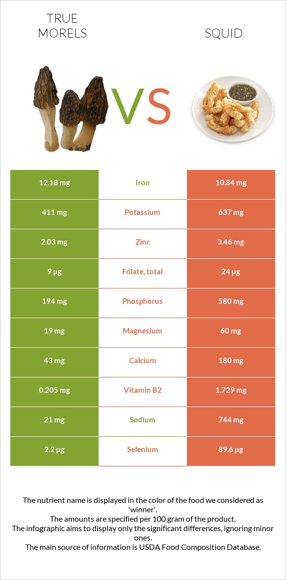 True morels vs Տապակած կաղամար infographic