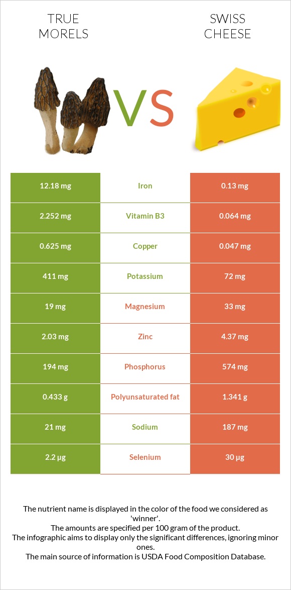 True morels vs Swiss cheese infographic