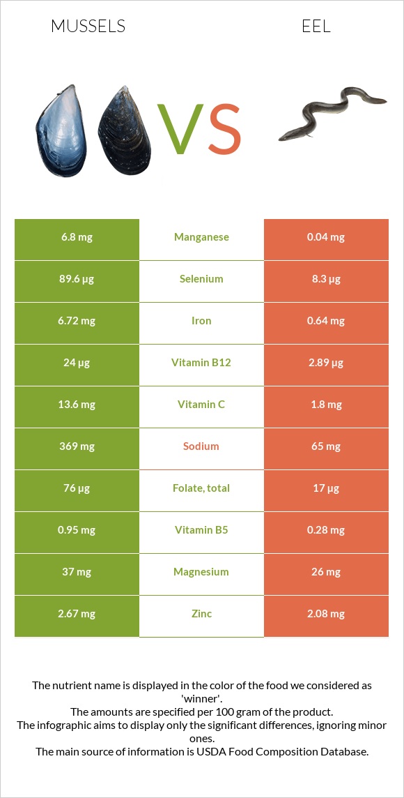 Mussels vs Eel infographic