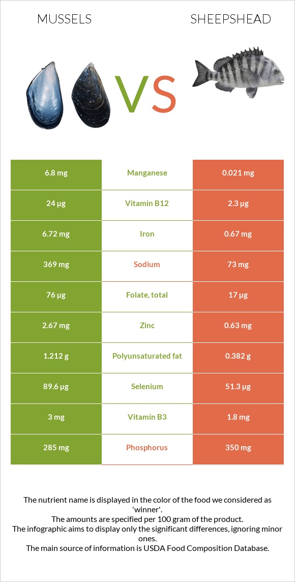 Mussels vs Sheepshead infographic