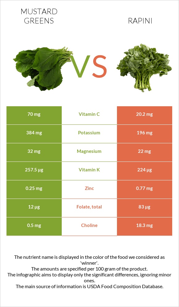 Mustard Greens vs Rapini infographic