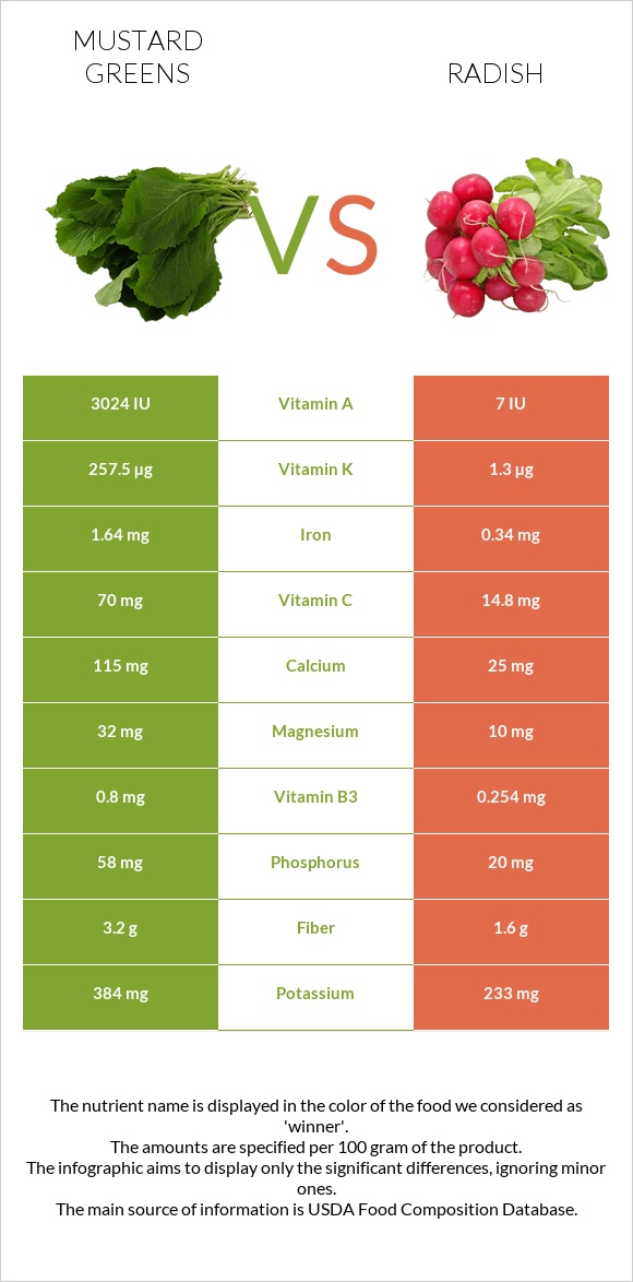 Mustard Greens vs Radish infographic