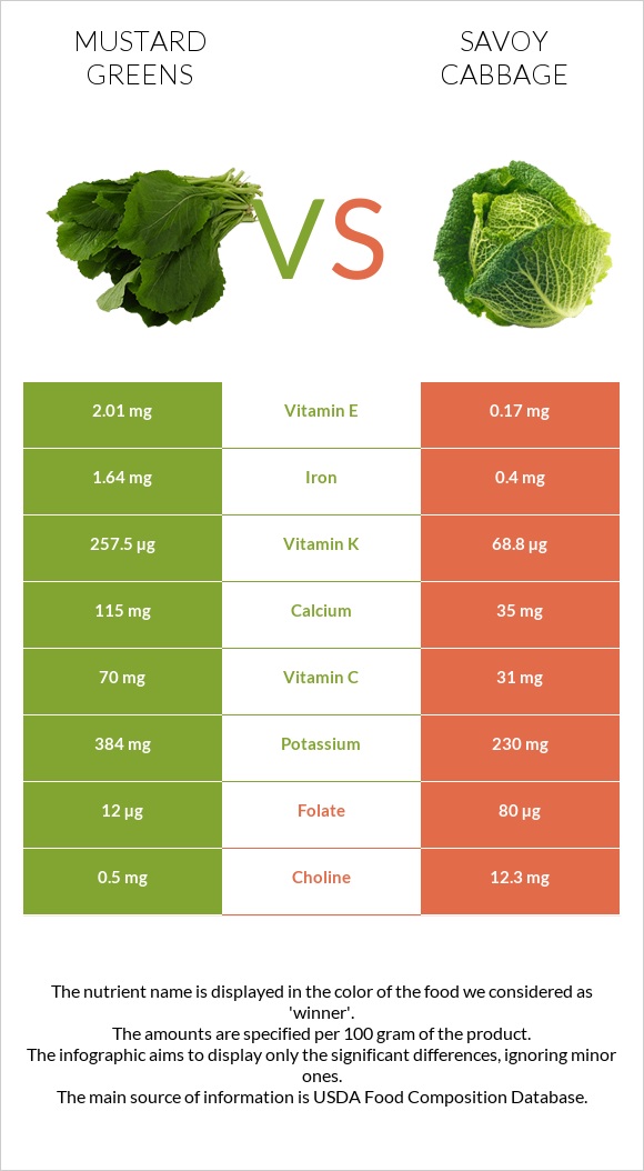 Mustard Greens vs Savoy cabbage infographic