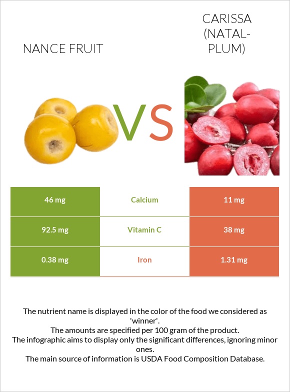 Nance fruit vs Carissa (natal-plum) infographic