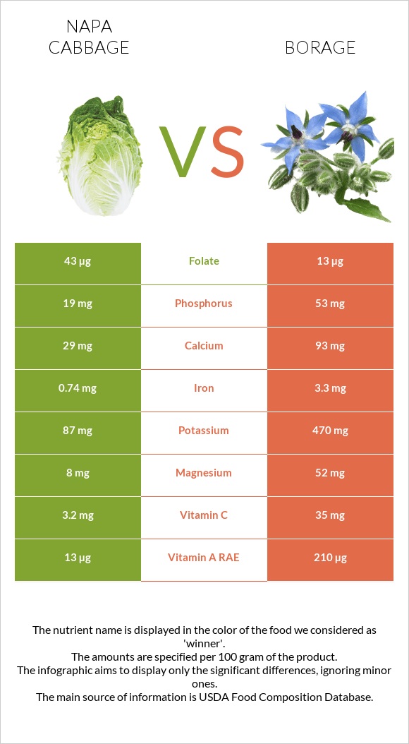 Napa cabbage vs Borage infographic