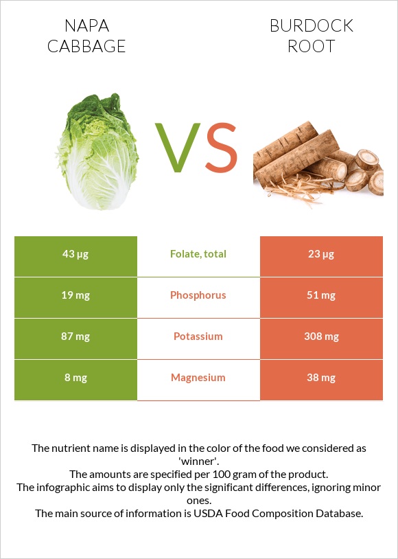 Napa cabbage vs Burdock root infographic