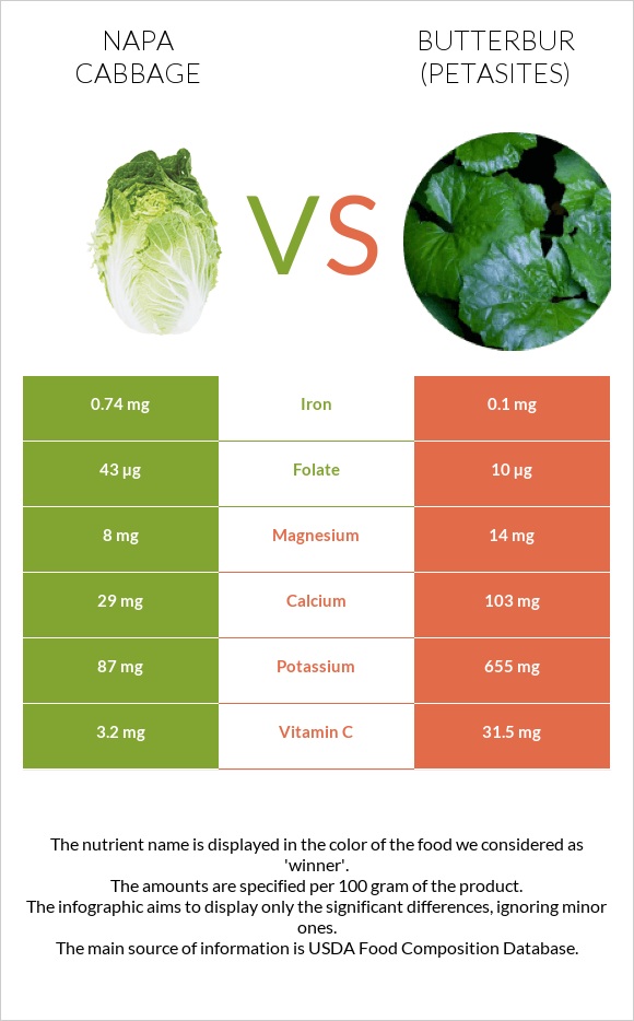 Napa cabbage vs Butterbur infographic