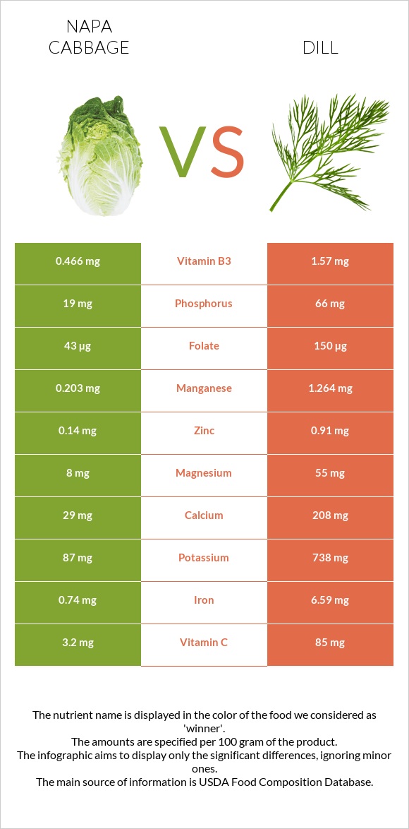 Napa cabbage vs Dill infographic