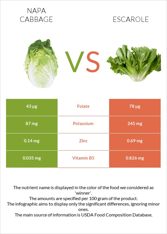 Napa cabbage vs Escarole infographic