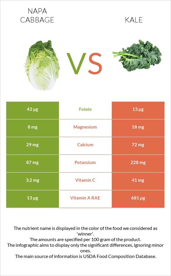 Napa cabbage vs Kale infographic