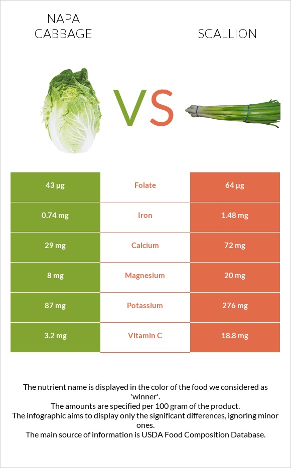 Napa cabbage vs Scallion infographic
