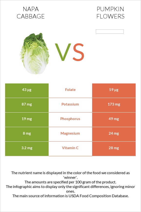 Napa cabbage vs Pumpkin flowers infographic