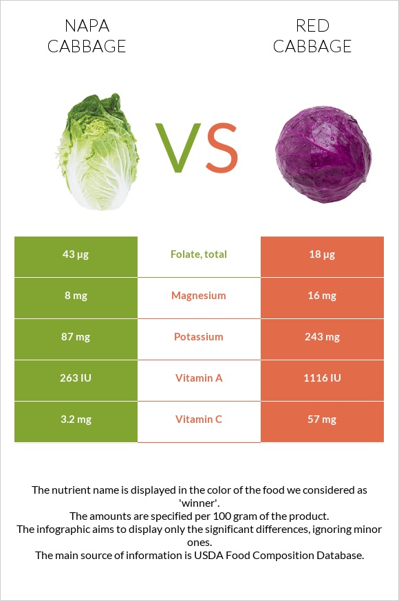 Napa cabbage vs Red cabbage infographic