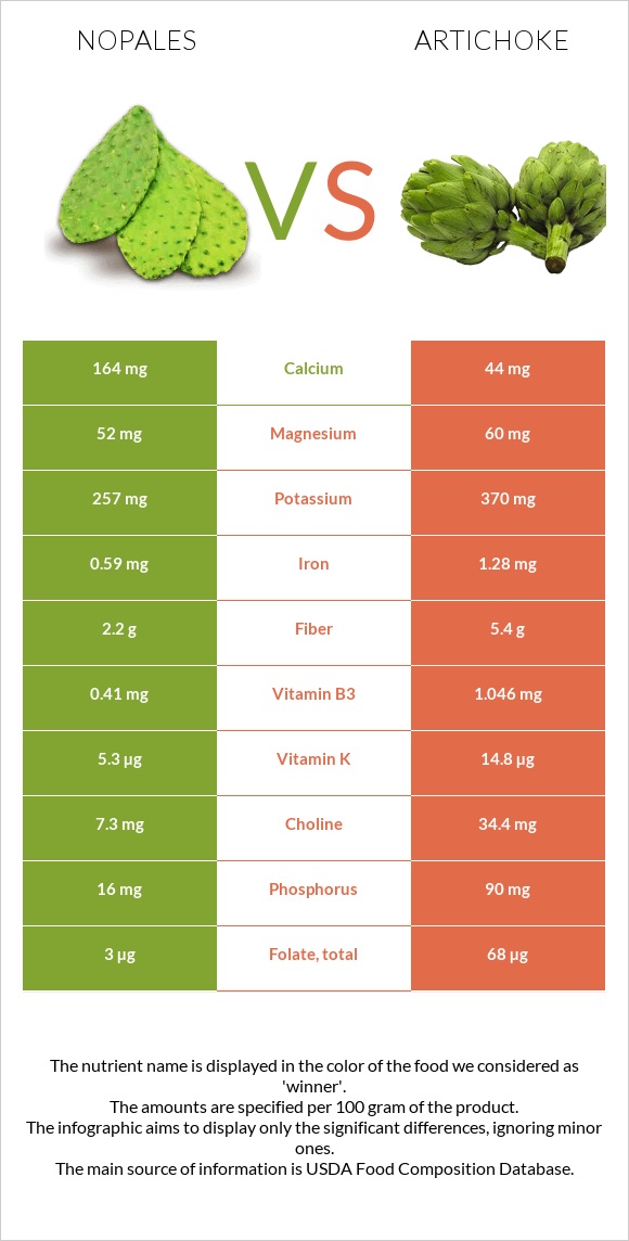 Nopales vs Artichoke infographic