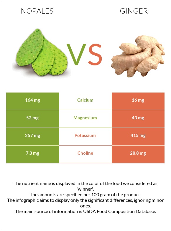 Nopales vs Ginger infographic