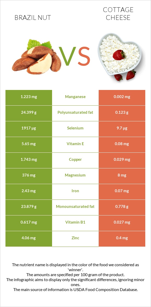 Brazil nut vs Cottage cheese infographic