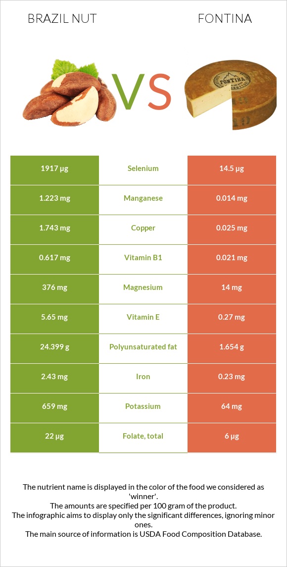 Brazil nut vs Fontina infographic