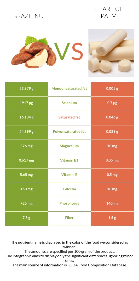 Brazil nut vs Heart of palm infographic