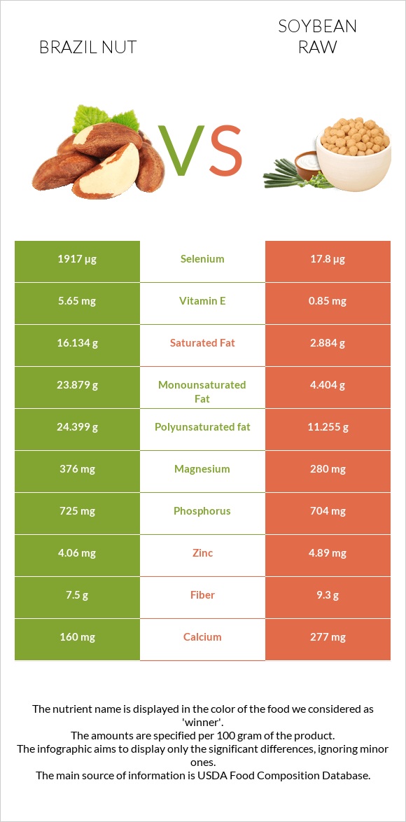 Brazil nut vs Soybean raw infographic