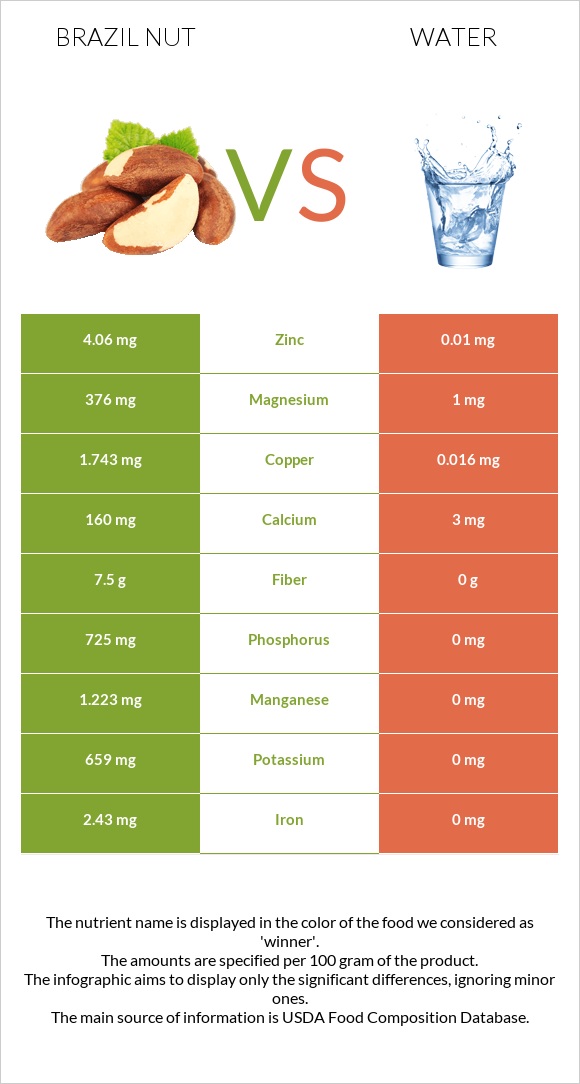 Բրազիլական ընկույզ vs Ջուր infographic